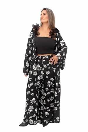 Conjunto Sobretudo e Calça Pantalona (moda floral)