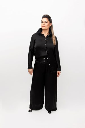 Conjunto Calça Pantalona e Camisa (Gola Renda)